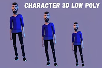 create 3d low poly character model, character design, 3d stylized character