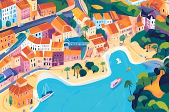design a isometric 2d event map or illustrated maps