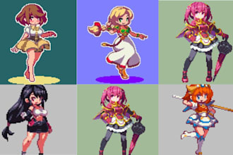 create pixel art animation,pixel art character,8 bit, sprite sheet, for game art