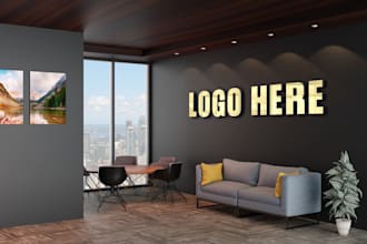 mockup your logo on 5 premium outdoor office wall, window graphic, store front