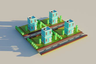 make 3d rpg game scene,lowpoly miniature world fantasy isometric house 3d sculpt