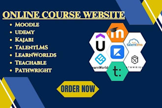 set up your online course on moodle, udemy, kajabi, learnworlds, talentlms