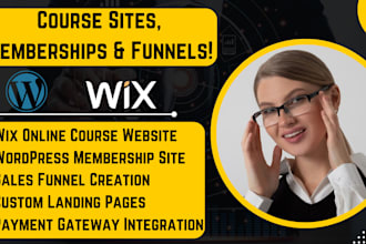 design wix online course website, wordpress membership site setup, sales funnel