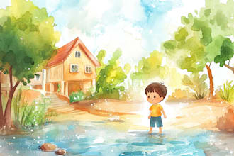 illustrate children book story, kids story, water color comic story illustration