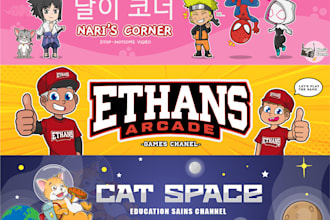 design a cartoon banner and avatar for youtube or twitch