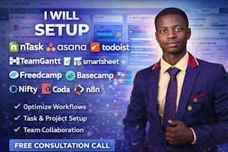 setup ntask asana todoist teamgantt smartsheet freedcamp basecamp nifty coda n8n