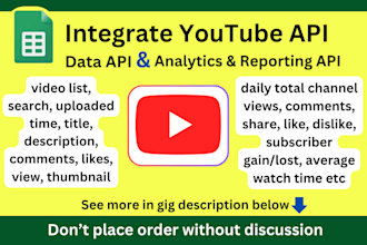 integrate youtube API in google sheet or others
