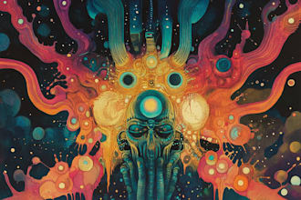 create detailed art of sci fi cyberpunk psychedelic artwork