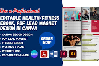 write design canva health fitness ebook, medical book, lead magnet, workout plan