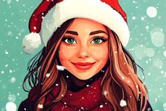 draw christmas caricatures, winter holidays cartoons