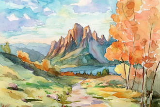 draw a watercolor landscape illustration
