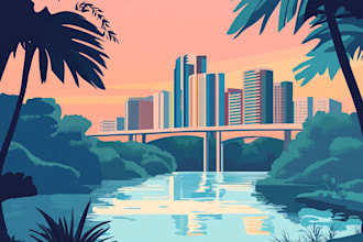create a landscape and urban vector art illustration