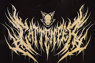 dark typography logo and lettering, metal, y2k, psychedelic