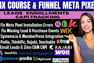 fix podia facebook meta pixel missing thinkific leads not firing udemy funnel