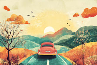 create retro, vintage travel poster and illustration