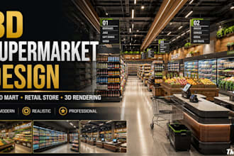 do 3d supermarket,3d food mart,3d  retail store design with 3d renderings