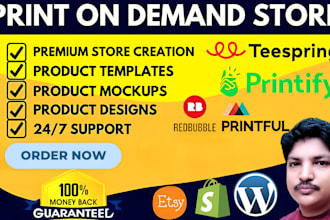 setup shopify etsy print on demand store or website with printful
