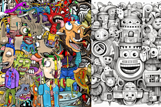 drawn HQ doodle art illustration custom doodle canvas wall art based on demand
