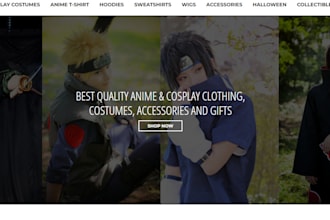 design sleek anime website, anime merch, anime logo, anime action figure stores