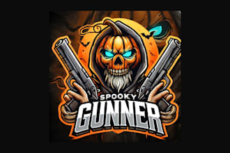 do unique spooky gunner pumpkin mascot logo within two days
