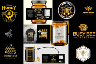 design honey bee logo and product label packaging