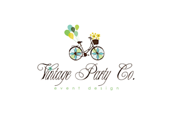 design whimsical bike balloon flowers logo