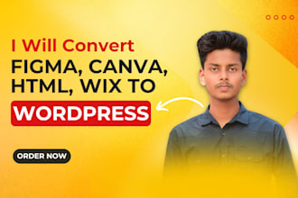 convert clone figma canva html wix to wordpress and redesign website