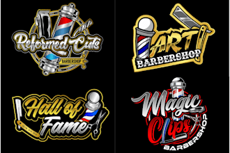 create barbershop, barber, hair cut and beauty salon logo