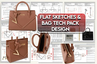 create hat tech pack handbag hat design bag tech pack flat clothing tech pack