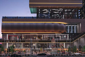 render 3d interior design, restaurant, cafe lounge, bar, coffee shop ,exterior