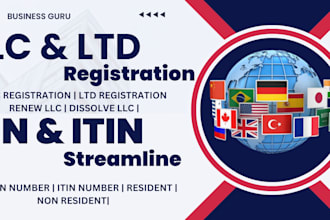 get your ein, setup llc ltd, US bank account renew dissolve llc amazon llc USA