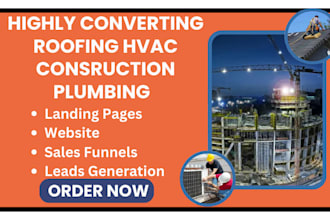 design roofing website hvac plumbing construction landing page roofing leads