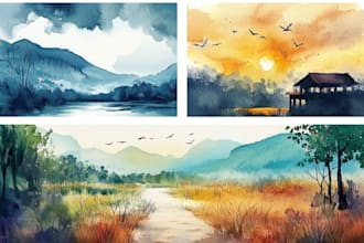 draw a watercolor landscape illustration
