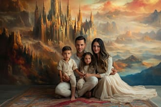 desing a cute family portrait for you