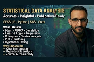 analyze your data using t test, anova, correlation and regression