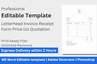 do letterhead invoice receipt form price list editable template design