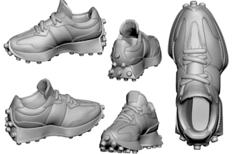 sculpt a realistic 3d shoe, 3d sneakers, 3d footwear, 3d object for 3d printing