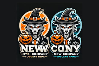 design wolf and halloween mascot logo for your company