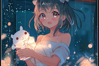 make anime art and manga illustration in a very cute style