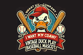 create vintage duck play baseball mascot design for you in 12 hours