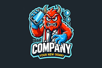 design angry moonster mascot logo with original concept