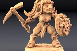deliver stl file for 3d statue,playful toy design, resculpt 3dtabletop miniature