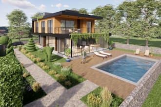 decorate 3d container house, farm house, landscape design, remodel house, cad