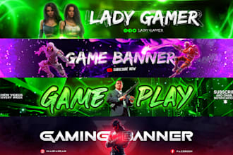 design attractive gaming youtube banner and logo