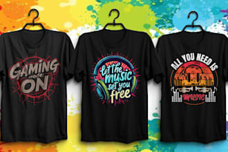 create dj rap music and gaming t shirt design for your brand