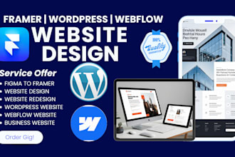 design framer website, webflow, wordpress website design, website redesign
