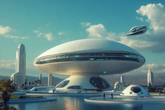 draw a sci fi and science fiction futuristic city art