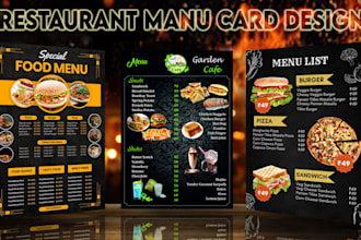 design menu cards and price lists for restaurants in 10 hours