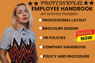 design company profile employee handbook, with HR policies, business brochure