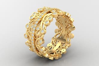 sculp 3d cad jewelry with full details, design bracelet gemstone, 3d rendering